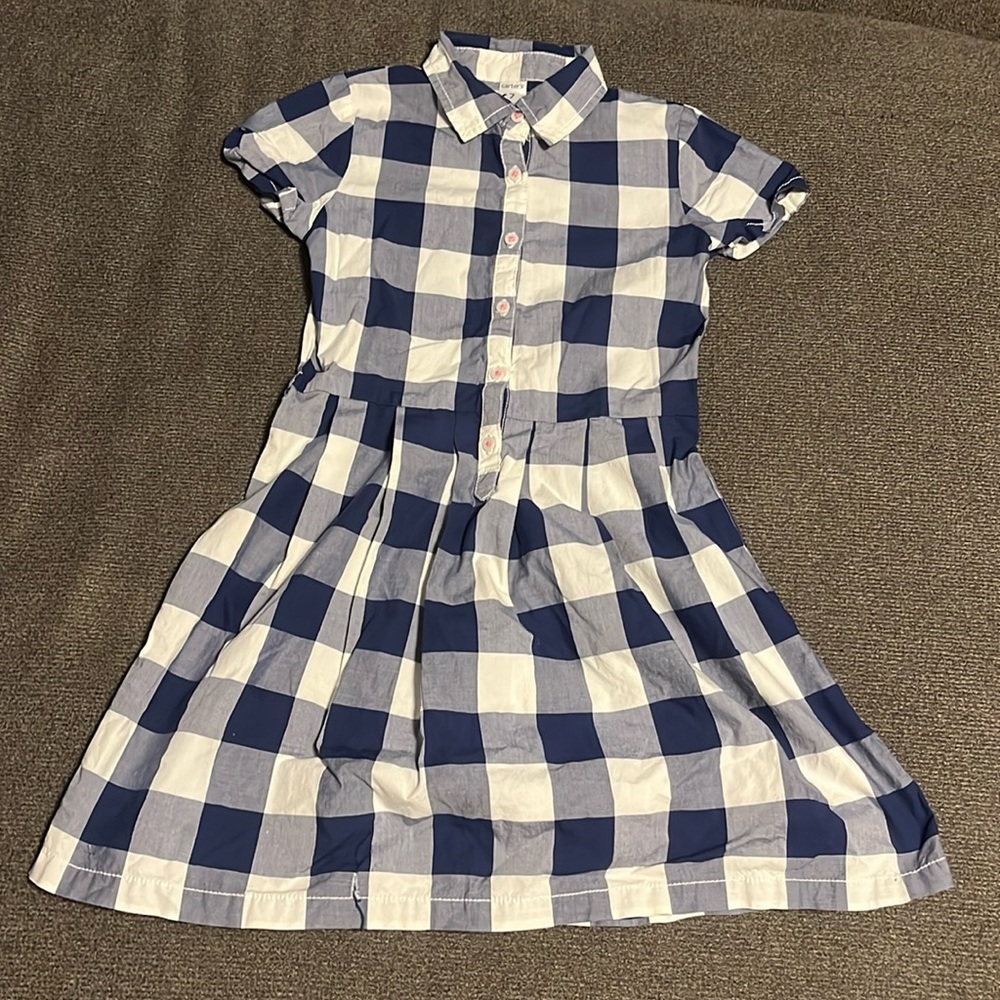 blue and white checkered dress in size 7